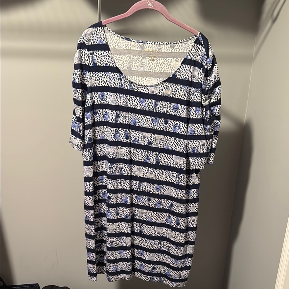 Blue and White Striped Dress